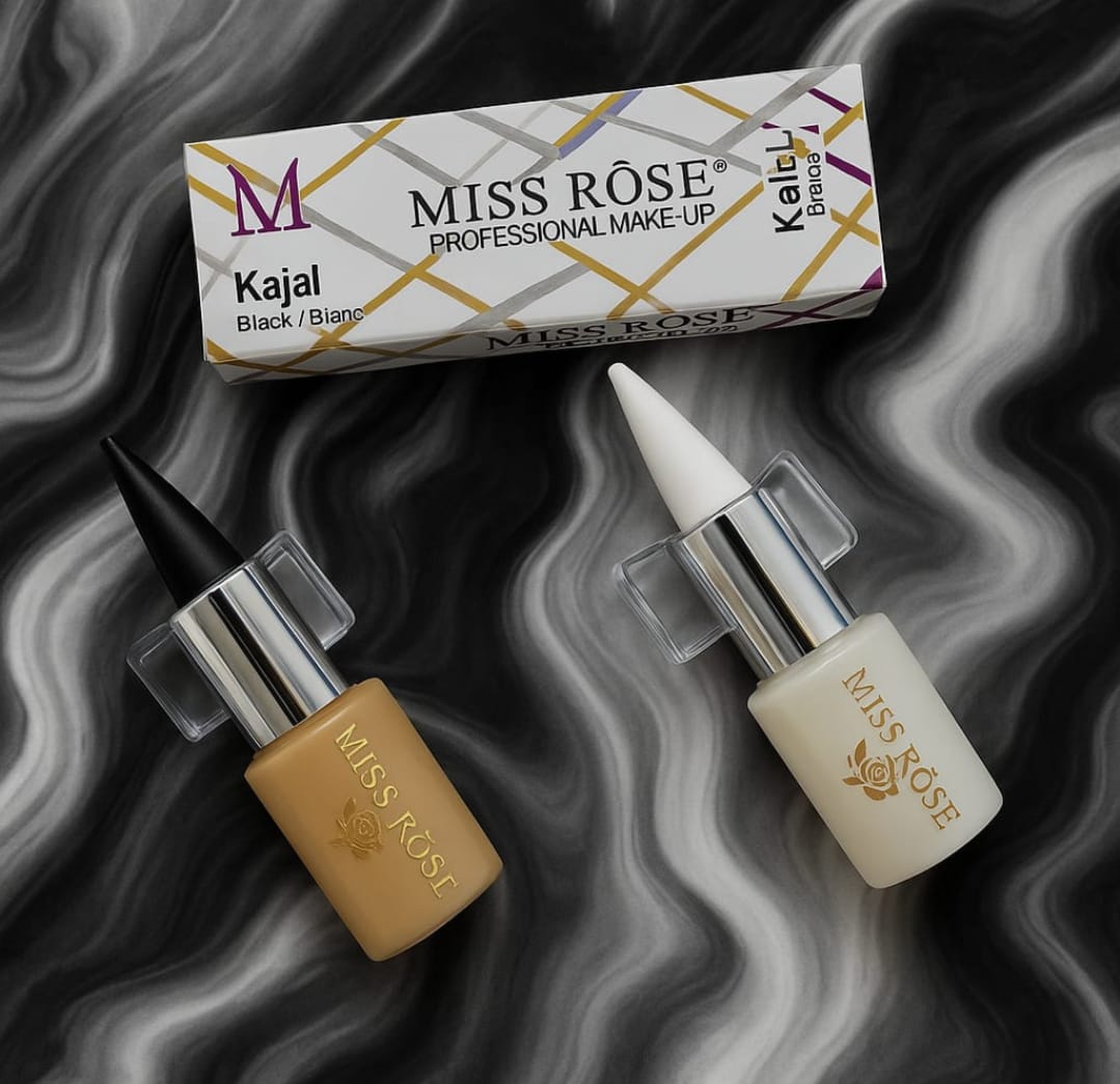 Miss Rose 2pc Single Kajal Lipstick Style  White & Black